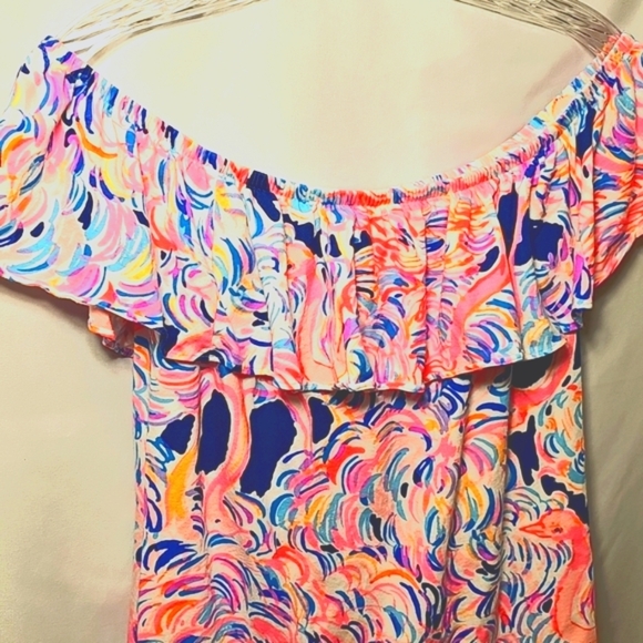 Lilly Pulitzer Womens Soft Flowy Pink Blue Sleeveless Off Shoulder Ruffle Top S - Picture 2 of 6